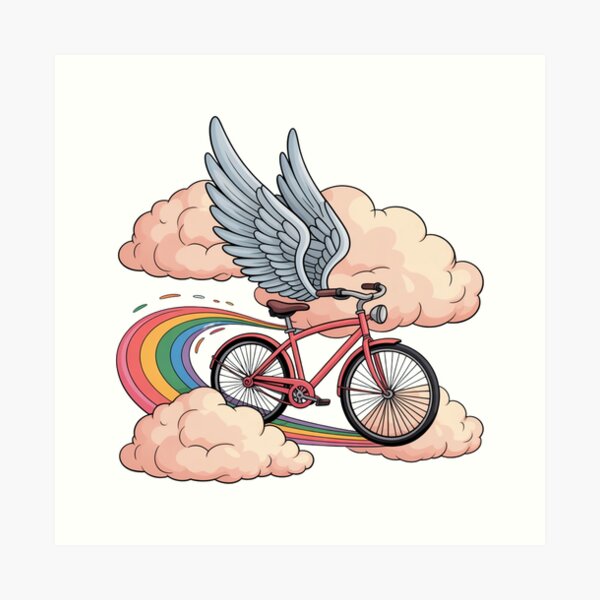 Item preview, Whimsical Flying Bicycle with Wings – Fantasy Rainbow Cycling Art Design designed and sold by RMTrendy.