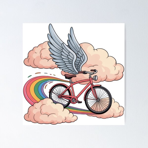 Item preview, Whimsical Flying Bicycle with Wings – Fantasy Rainbow Cycling Art Design designed and sold by RMTrendy.