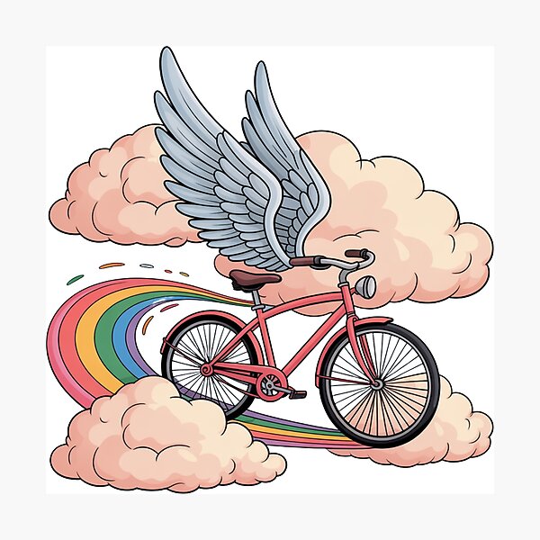 Item preview, Whimsical Flying Bicycle with Wings – Fantasy Rainbow Cycling Art Design designed and sold by RMTrendy.