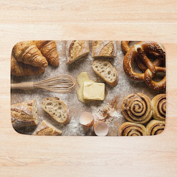Item preview, Rustic Baking Scene Flat Lay with Breads and Pastries designed and sold by SavinMercantile.