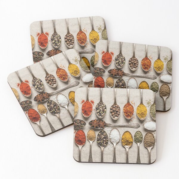 Item preview, Colorful Spices on Vintage Spoons Knolling designed and sold by SavinMercantile.