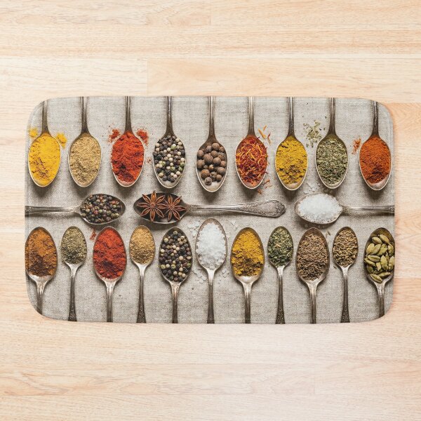 Item preview, Colorful Spices on Vintage Spoons Knolling designed and sold by SavinMercantile.