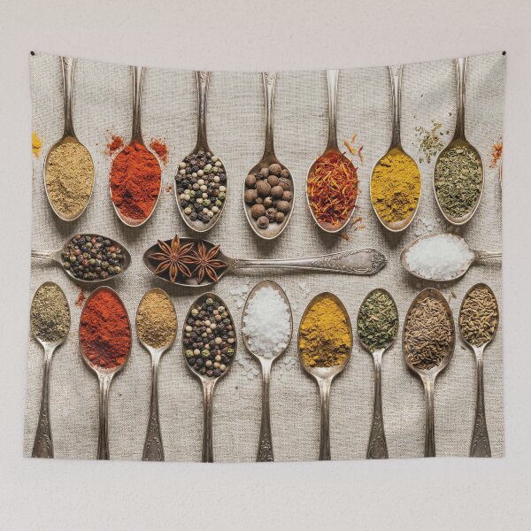 Item preview, Colorful Spices on Vintage Spoons Knolling designed and sold by SavinMercantile.