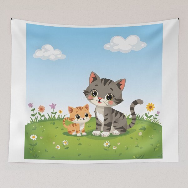 Item preview, A cat sitting calmly on a green lawn with its kitten designed and sold by Designfs.