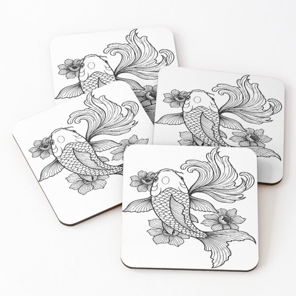 Item preview, Zen Flow: Minimal Black and White Koi Line Art Illustration designed and sold by ARTCREATESHOP.