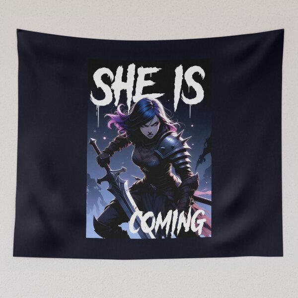 Item preview, She Is Coming Dark Fantasy Warrior Knight Gothic Art designed and sold by SplashTastic.