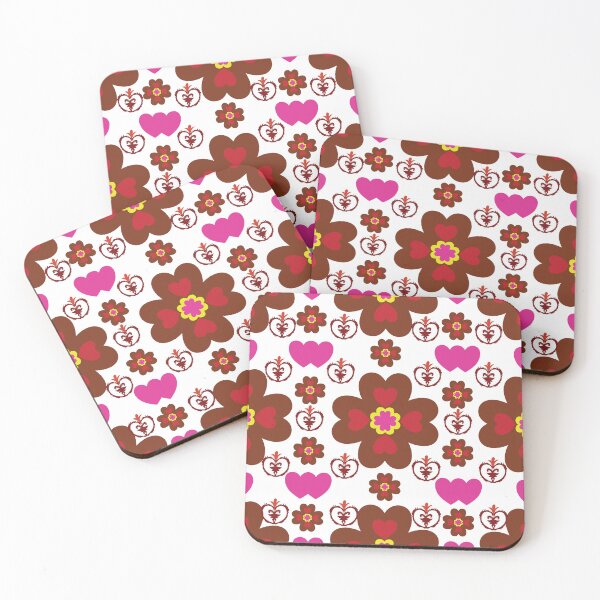 Item preview, Retro Floral Heart Desk Mat – Cozy Brown Pink Scandinavian Folk Pattern designed and sold by OIL Pattern Design .