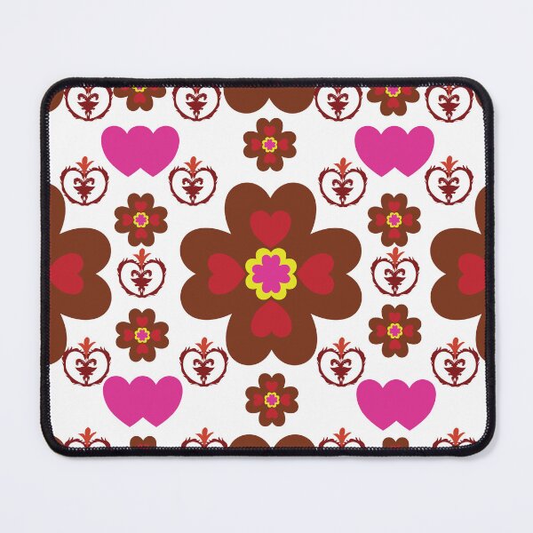 Item preview, Retro Floral Heart Desk Mat – Cozy Brown Pink Scandinavian Folk Pattern designed and sold by OIL Pattern Design .