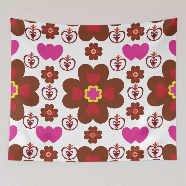 Item preview, Retro Floral Heart Desk Mat – Cozy Brown Pink Scandinavian Folk Pattern designed and sold by OIL Pattern Design .