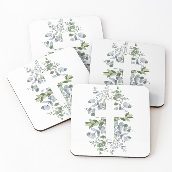 Item preview, white cross , in front of dried flowers designed and sold by fluidwatercolor.