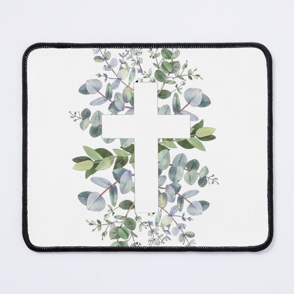 Item preview, white cross , in front of dried flowers designed and sold by fluidwatercolor.