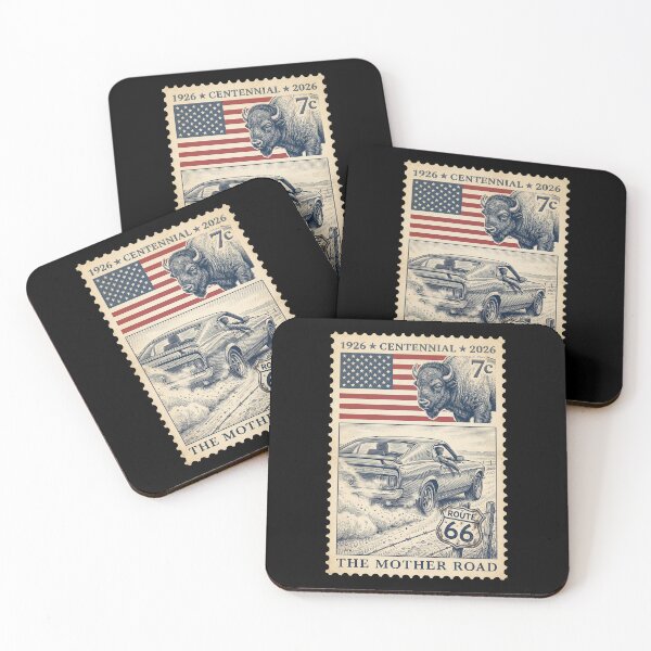 Item preview, Route 66 Centennial Muscle Car & Bison - American Stamp Art designed and sold by G350.