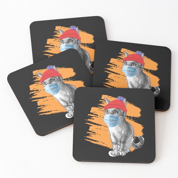 Item preview, Funny Pandemic Cat Sketch - Grumpy Hipster Cat in Face Mask designed and sold by Pukisdaizi.