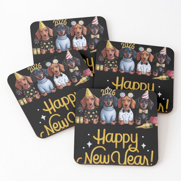 Item preview, Happy new year and 4 dogs - dachshund  designed and sold by Palmtree94.