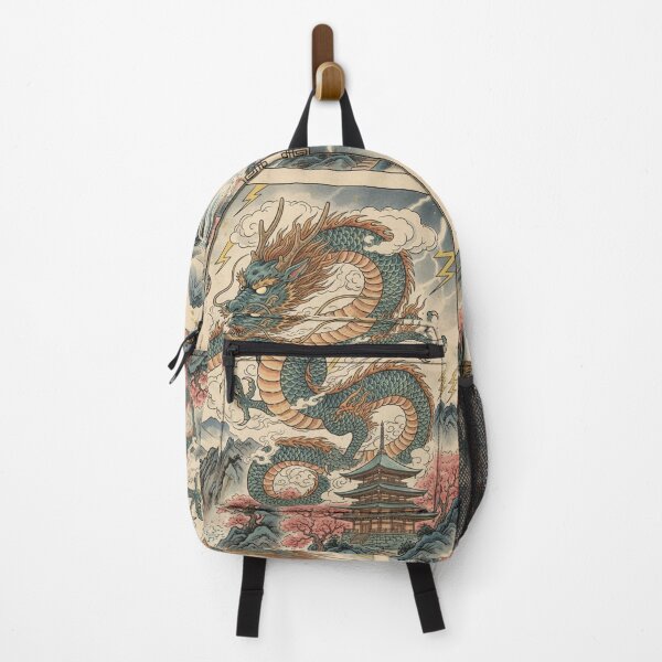 Item preview, Japanese Dragon Illustration with Waterfall and Ancient Temple designed and sold by unthinkabletees.