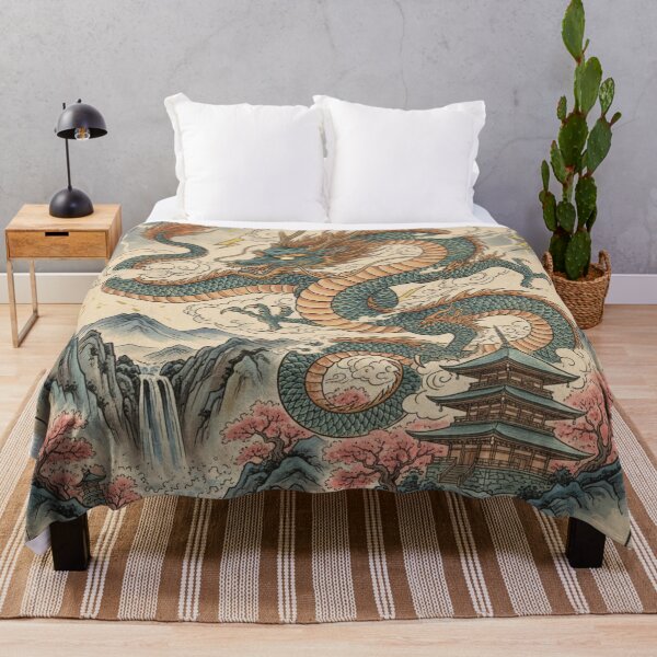 Item preview, Japanese Dragon Illustration with Waterfall and Ancient Temple  designed and sold by unthinkabletees.