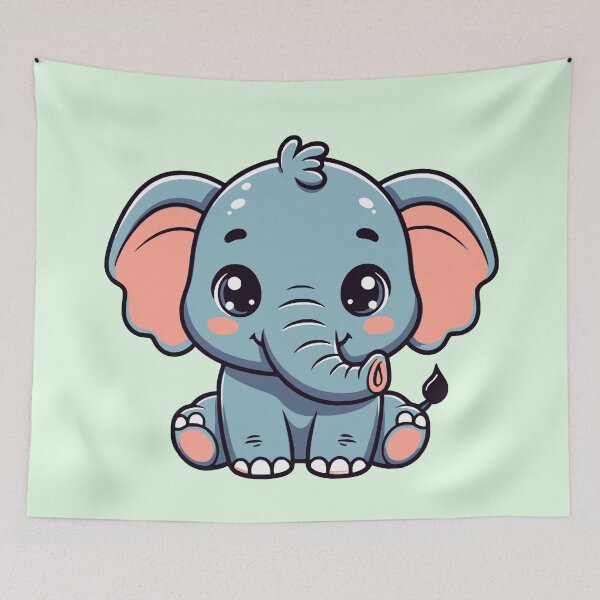Item preview, Adorable Kawaii Blue Baby Elephant - Soft Mint Background designed and sold by Blooms & Paws Haven .