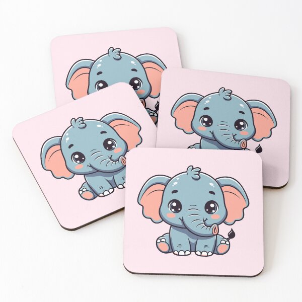 Item preview, Adorable Kawaii Blue Baby Elephant - Soft Pink Background designed and sold by Blooms & Paws Haven .