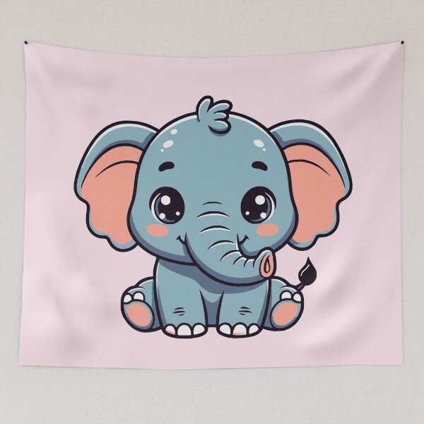 Item preview, Adorable Kawaii Blue Baby Elephant - Soft Pink Background designed and sold by Blooms & Paws Haven .