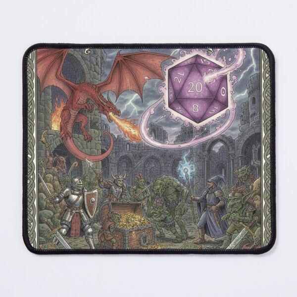 Item preview, DnD Adventure Illustration – D20 Dice with Knight, Sorcerer, and Goblins in Castle Kingdom designed and sold by unthinkabletees.