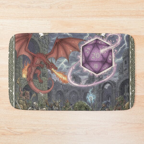 Item preview, DnD Adventure Illustration – D20 Dice with Knight, Sorcerer, and Goblins in Castle Kingdom designed and sold by unthinkabletees.