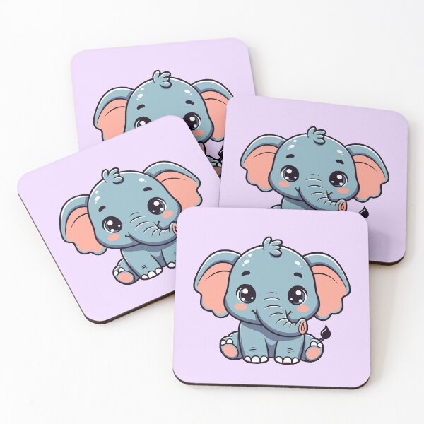 Item preview, Adorable Kawaii Blue Baby Elephant - Soft Violet Background designed and sold by Blooms & Paws Haven .