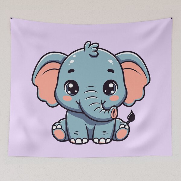 Item preview, Adorable Kawaii Blue Baby Elephant - Soft Violet Background designed and sold by Blooms & Paws Haven .