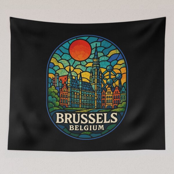 Item preview, Brussels Belgium Colorful Stained Glass Travel designed and sold by TomFrontierArt.