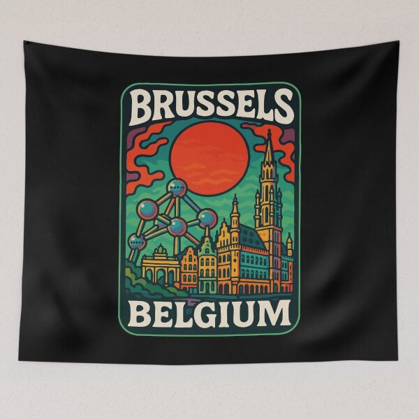 Item preview, Brussels Belgium Retro Trippy Art Travel designed and sold by TomFrontierArt.