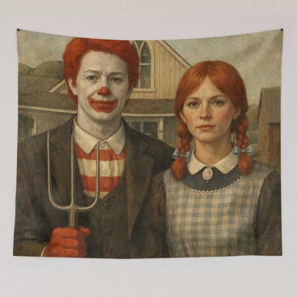 Item preview, American Gothic (Revised) – Americana Satire Illustration designed and sold by DiamondSkyShirt.