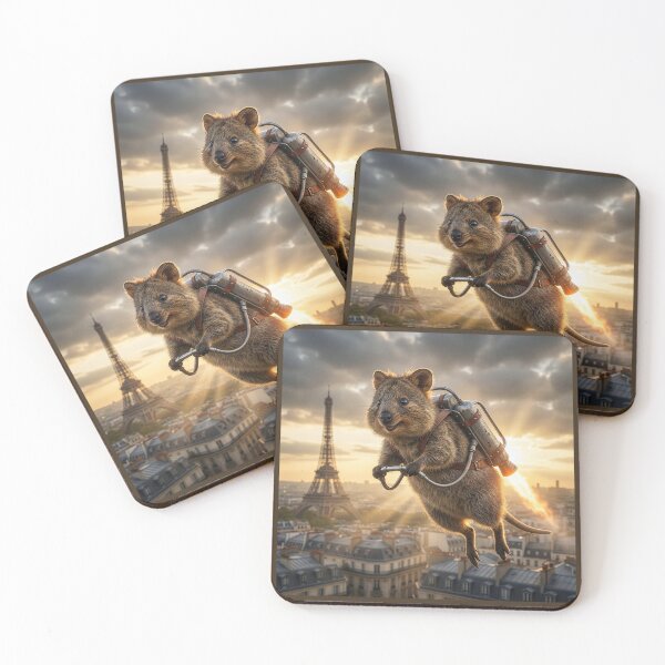 Item preview, Quokka Flies over Paris with His Vintage Jetpack designed and sold by Tridentulus.