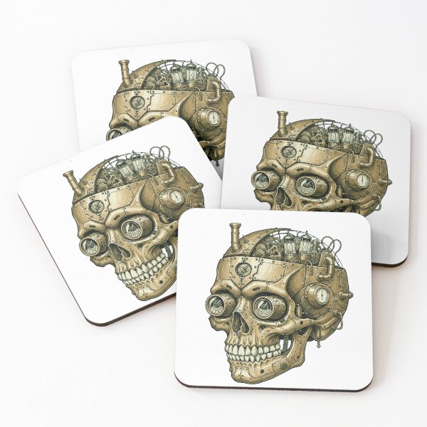 Item preview, Steampunk Robotic Skull Illustration – Mechanical Skull with Gears, Dials, and Machinery designed and sold by unthinkabletees.