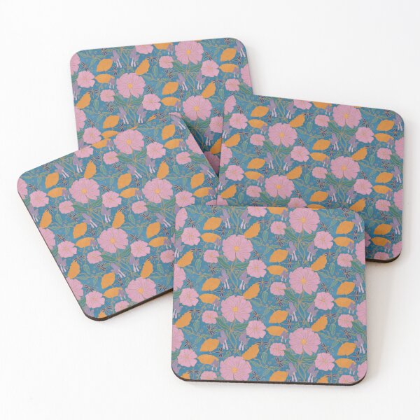 Item preview, Retro Nouveau Florals Pattern in Blue designed and sold by designsbyklm.
