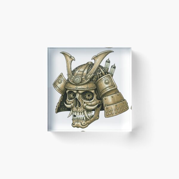 Item preview, Steampunk Samurai Skull Illustration – Mechanical Skull with Gears, Dials, and Armor Plating designed and sold by unthinkabletees.