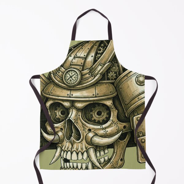 Item preview, Steampunk Samurai Skull Illustration – Mechanical Skull with Gears, Dials, and Armor Plating designed and sold by unthinkabletees.