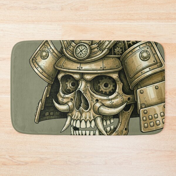 Item preview, Steampunk Samurai Skull Illustration – Mechanical Skull with Gears, Dials, and Armor Plating designed and sold by unthinkabletees.