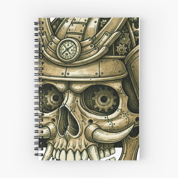 Item preview, Steampunk Samurai Skull Illustration – Mechanical Skull with Gears, Dials, and Armor Plating designed and sold by unthinkabletees.
