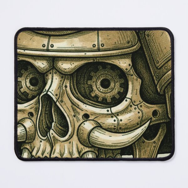 Item preview, Steampunk Samurai Skull Illustration – Mechanical Skull with Gears, Dials, and Armor Plating designed and sold by unthinkabletees.