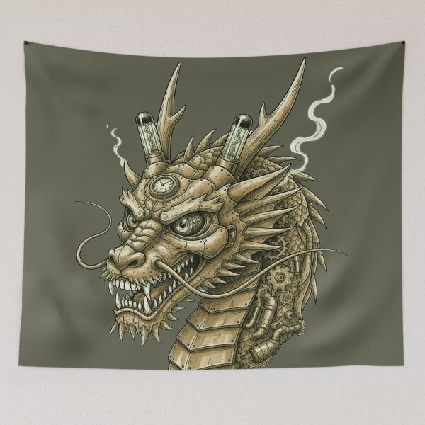 Item preview, Steampunk Dragon Head Illustration – Mechanical Dragon with Steam, Lights, and Gears designed and sold by unthinkabletees.