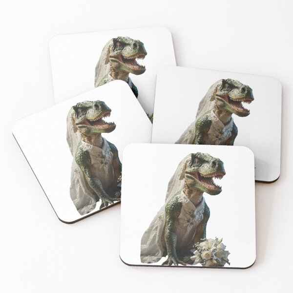 Item preview, Dinosaur bridezilla wearing wedding dress designed and sold by KitCatCards.