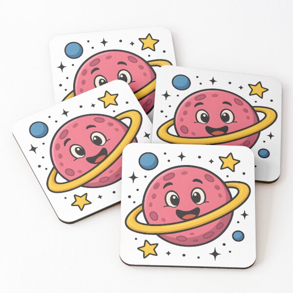 Item preview, Happy Pink Planet with Cute Face and Yellow Ring. designed and sold by The-T-In-Retro.