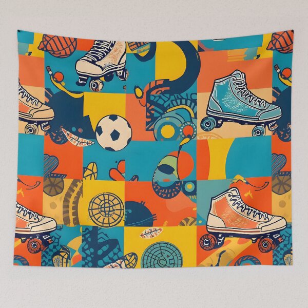 Item preview, Retro 90s Roller Skate Pattern – Vibrant Pop Art Sports Collage designed and sold by VibranPalette.