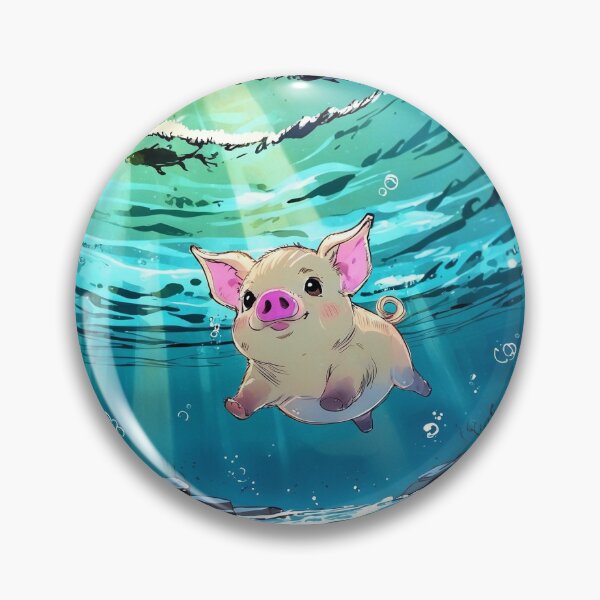 Item preview, Pig swimming and diving under the water in shallow reef designed and sold by KitCatCards.