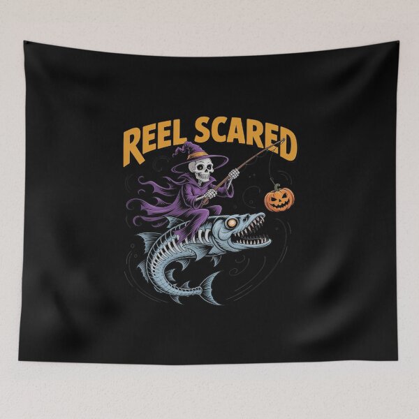 Item preview, Reel Scared Halloween Fishing Skeleton Fisherman Bass designed and sold by skanderio.