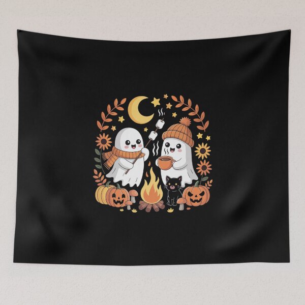 Item preview, Retro Cozy Camping Halloween Cute Boo Ghost Fall Campfire designed and sold by imsamaharem.