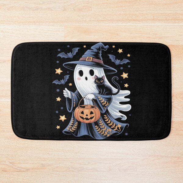 Item preview, Retro Halloween Blue Denim Ghost Floral Patchwork Black Cat designed and sold by countntenov.