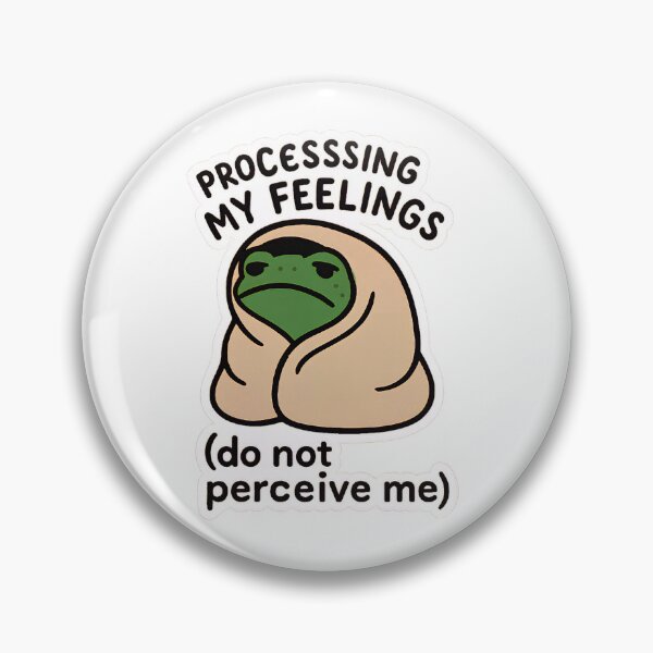 Item preview, Funny Frog Mental Health Meme Sticker Processing Feelings designed and sold by ArcanePrintsxo.