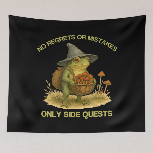 Item preview, No Regrets Only Side Quests Frog Wizard Mushroom Adventure designed and sold by PaulaStokes2.