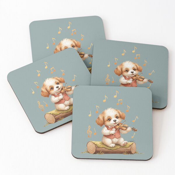 Item preview, Adorable Puppy Musician Playing the Violin with Golden Notes. designed and sold by DakotaPoppin.