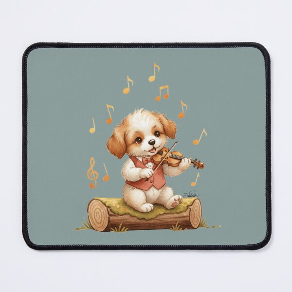 Item preview, Adorable Puppy Musician Playing the Violin with Golden Notes. designed and sold by DakotaPoppin.